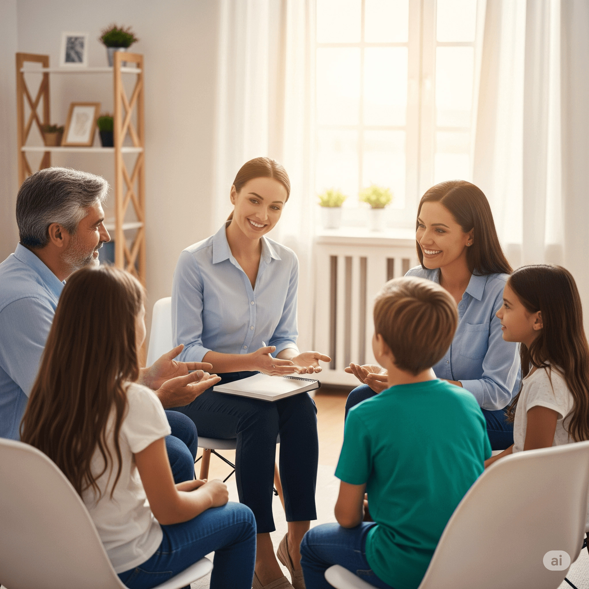Ícono de grupo familiar en blanco sobre fondo azul